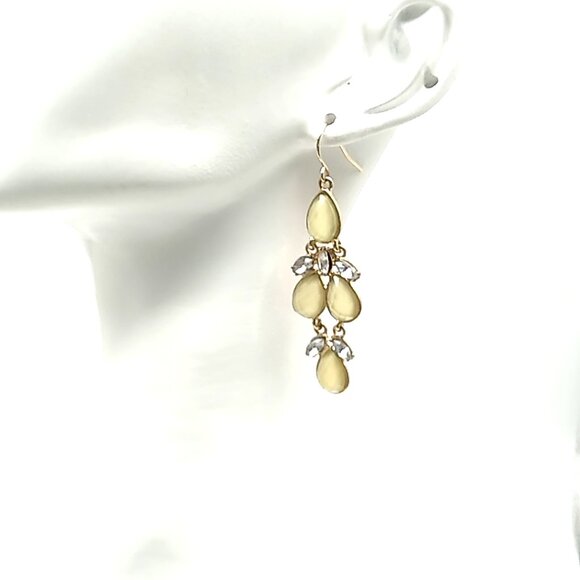 Cascading Faceted Iridescent Cornsilk Yellow Teardrop Chandelier Earrings - Picture 10 of 11